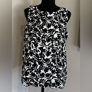 J. Crew Black and White Floral Print Scalloped HemTop